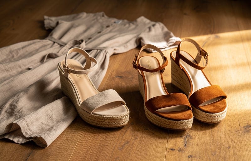 Les compensées en cuir ou daim : pour étirer la saison