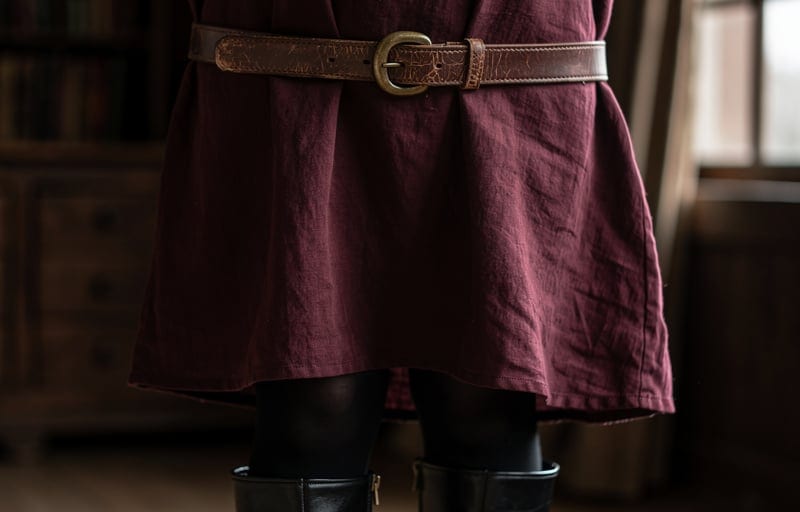 Look 1 : pull col rond rentré dans la ceinture (l'effet faux-deux-pièces)